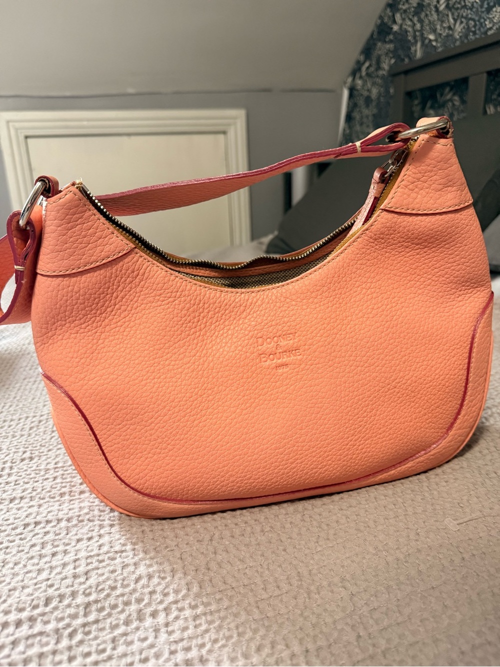 Vintage Dooney & Bourke Coral Pebble Leather Crescent Hobo Shoulder Bag